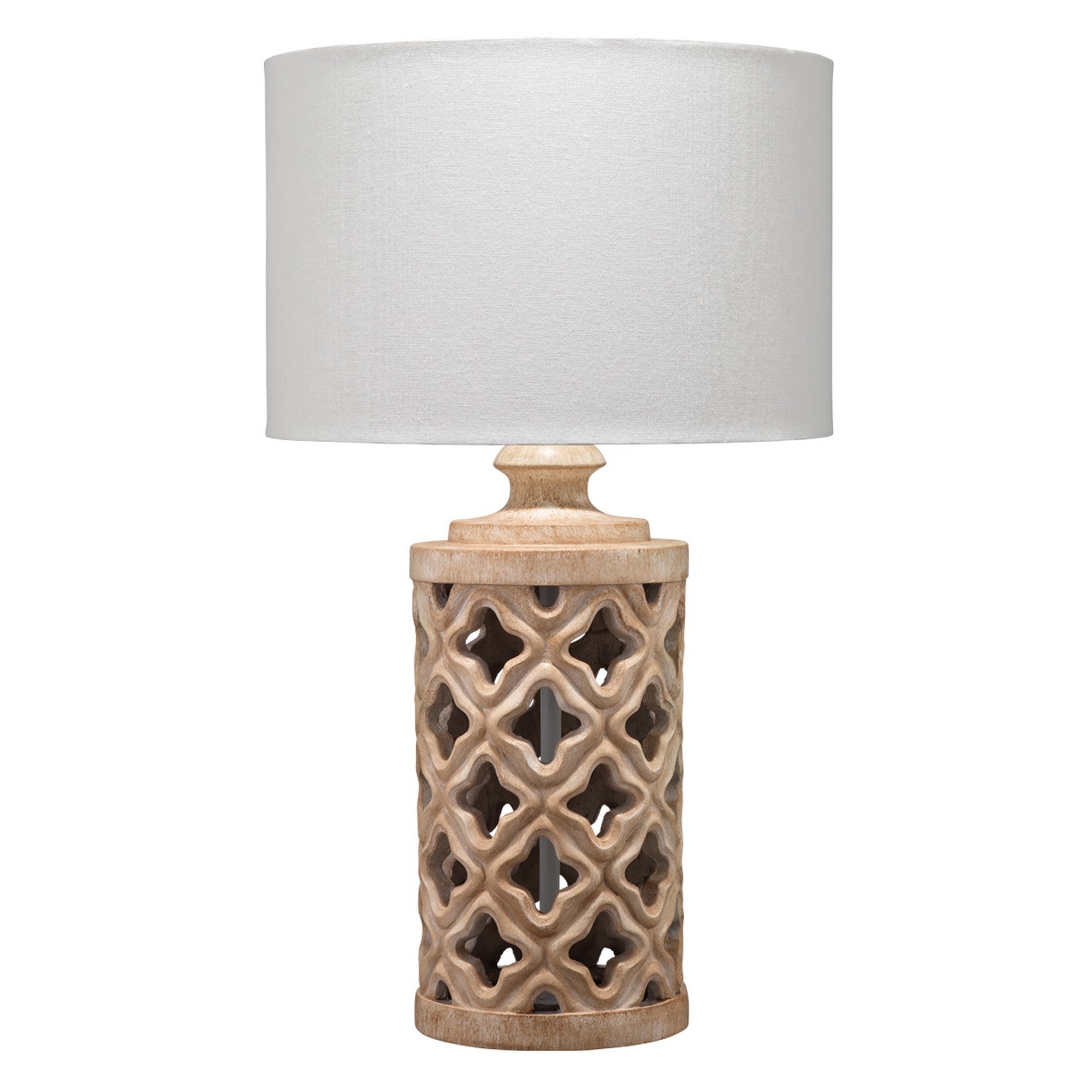 Table Lamp with Cutout Resin Body and Fabric Shade， Beige - Mycitystee