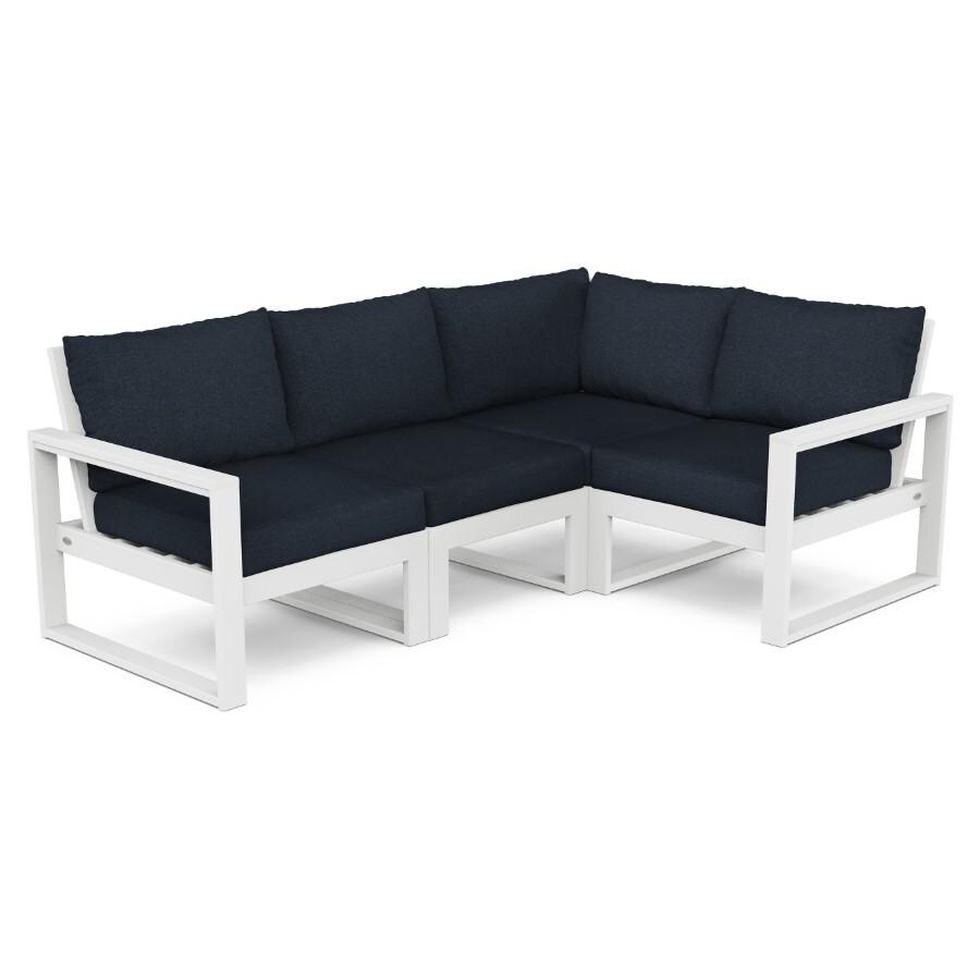 POLYWOOD EDGE 4-Piece Modular Deep Seating Set in White / Marine Indigo - Mycitystee