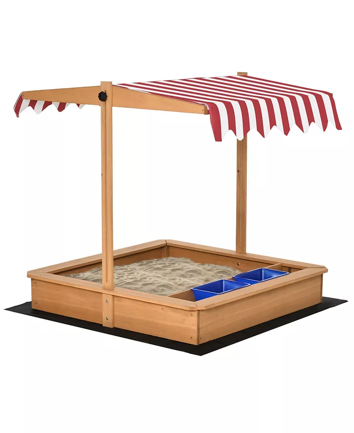 Outsunny Kids Sandbox with Cover and Adjustable Canopy Seats Plastic Basins - Mycitystee