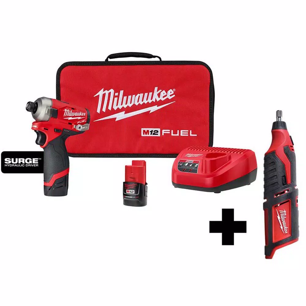 Milwaukee M12 FUEL SURGE 12-Volt Lithium-Ion Brushless Cordless 1/4 in. Hex Impact Driver Compact Kit with Free M12 Rotary Tool and#8211; XDC Depot - Mycitystee