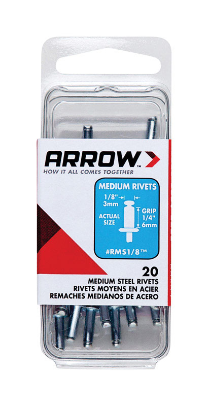 Arrow 1/8 in. D X 1/4 in. Steel Rivets Silver 20 pk - Mycitystee