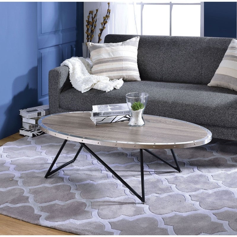 Oval Wooden Coffee Table in Weathered Gray Oak - Mycitystee
