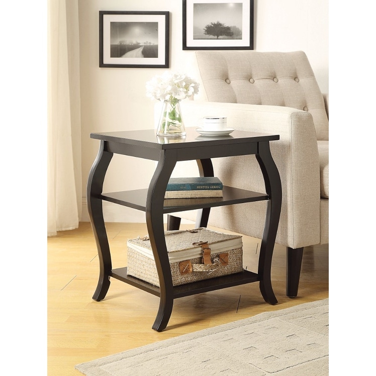 Wooden End Table with 2 Open Shelves and Cabriole Legs， Black - Mycitystee