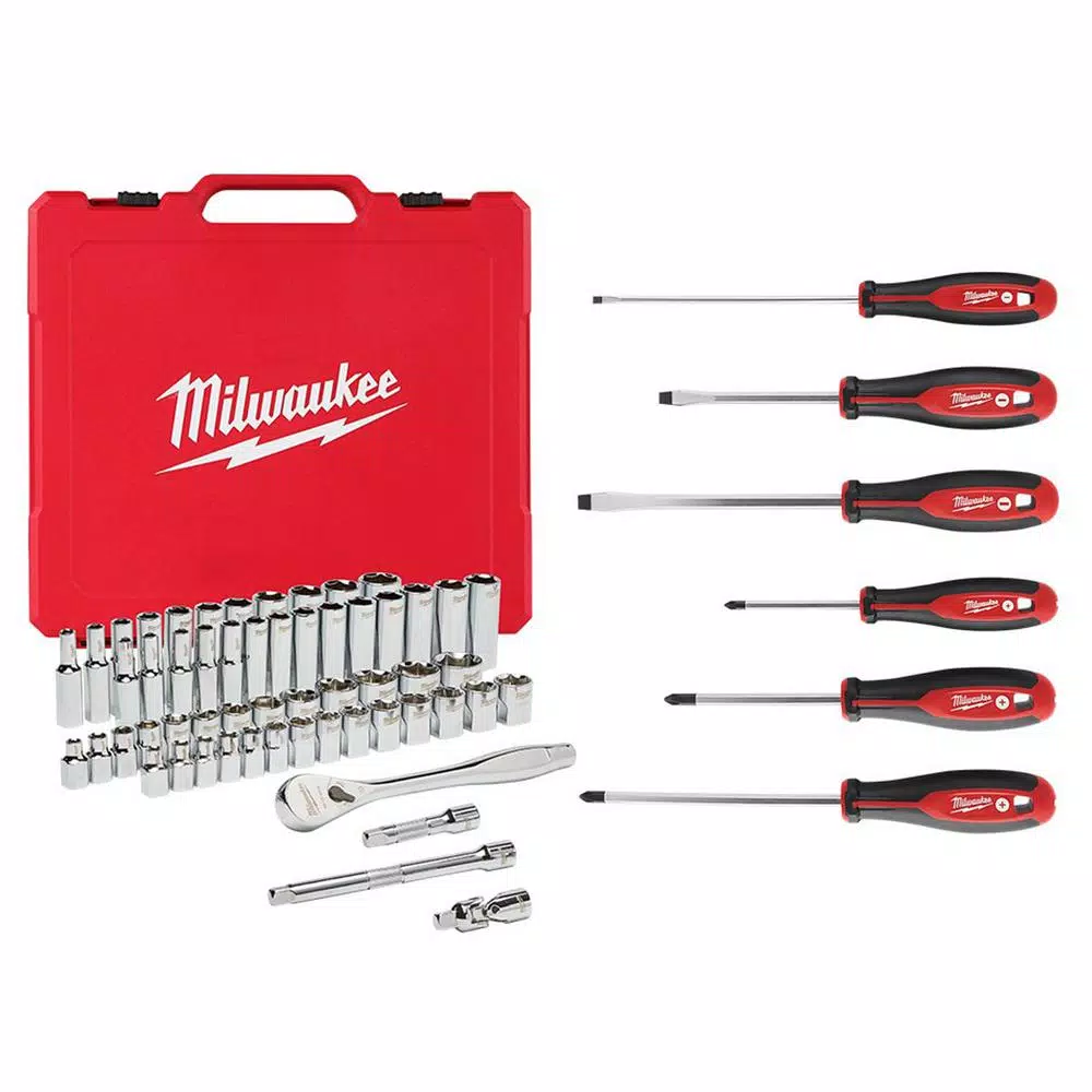 Milwaukee 3/8 in. Drive SAE/Metric Ratchet and Socket Mechanics Tool Set (56 piece) and Screwdriver Set (6 piece) and#8211; XDC Depot - Mycitystee