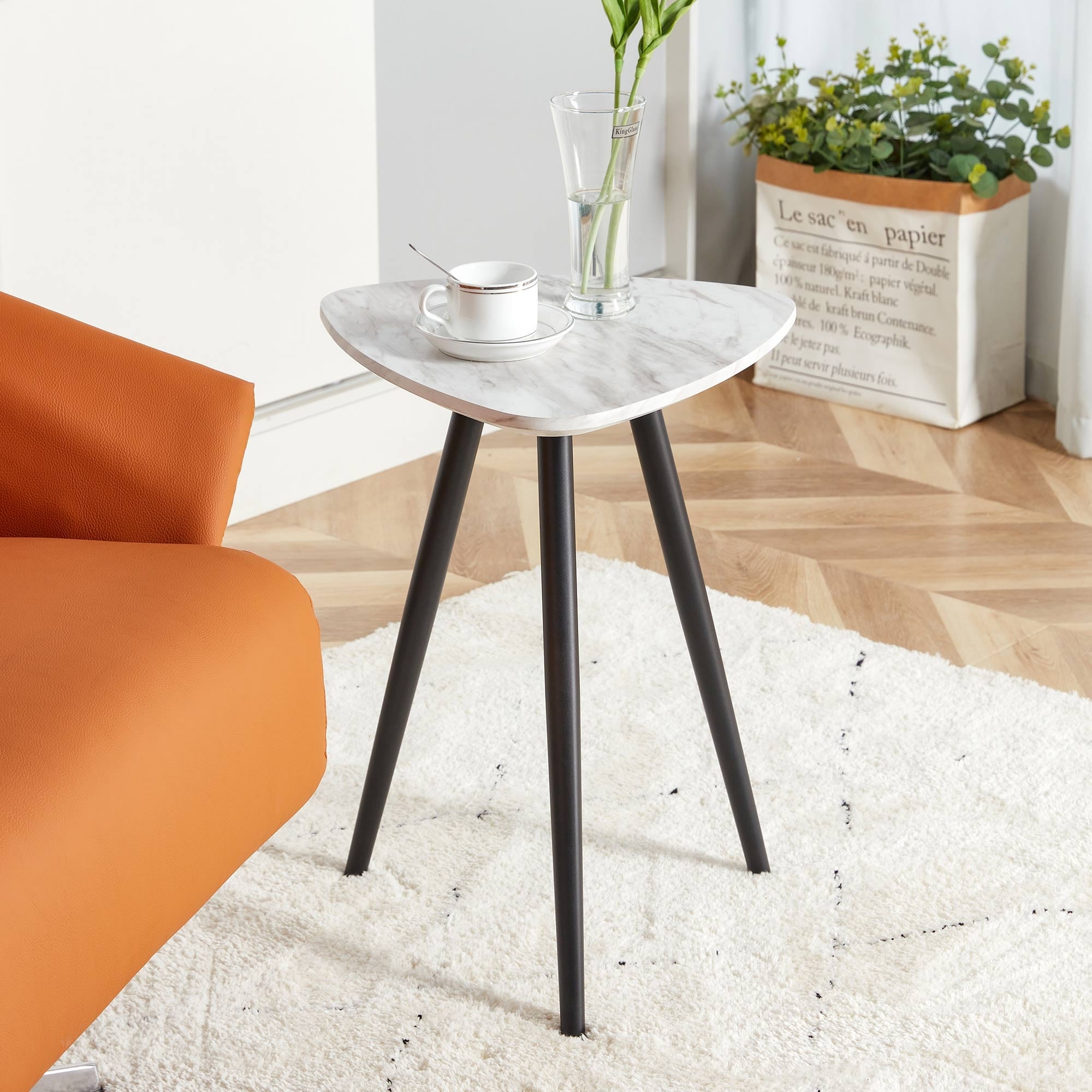 Modern Minimalism Faux Marble End Side Table Accent Coffee Table Triangle Nightstand for Living Room Bedroom Small Space - Mycitystee