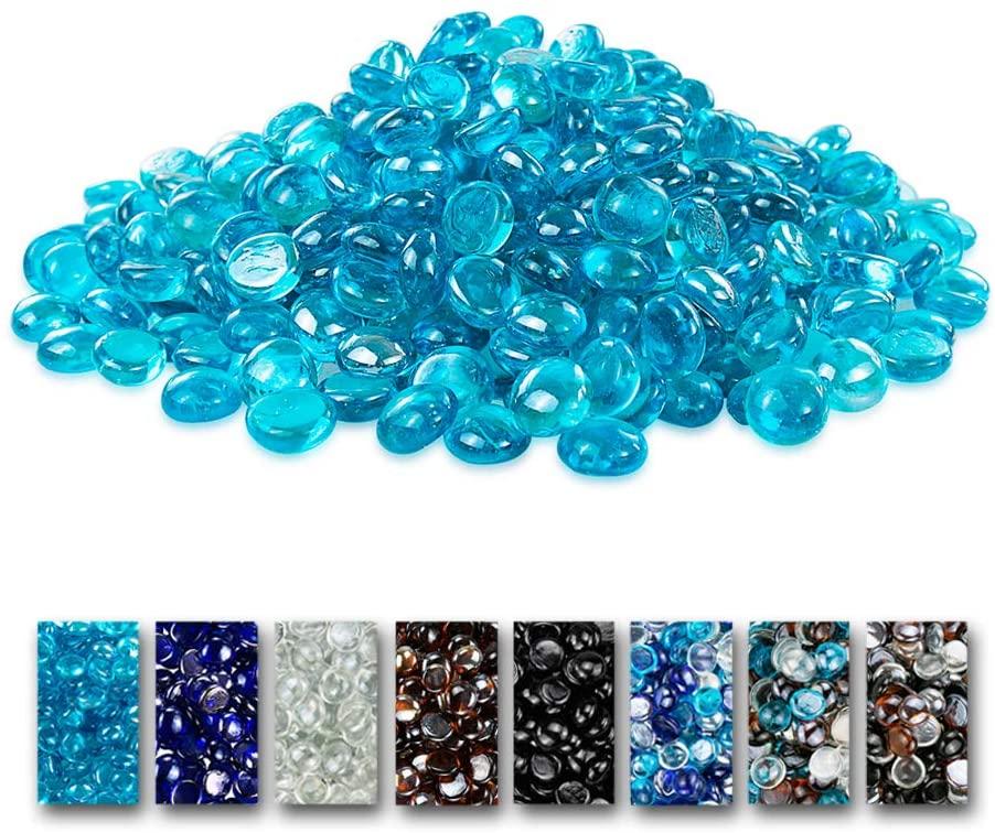 10 LBS 1/2 '' Fire Beads Glass Aqua Blue Reflective Tempered Fire Rocks Beads for Fire Pits, Fireplace and Fire Bowl - Mycitystee