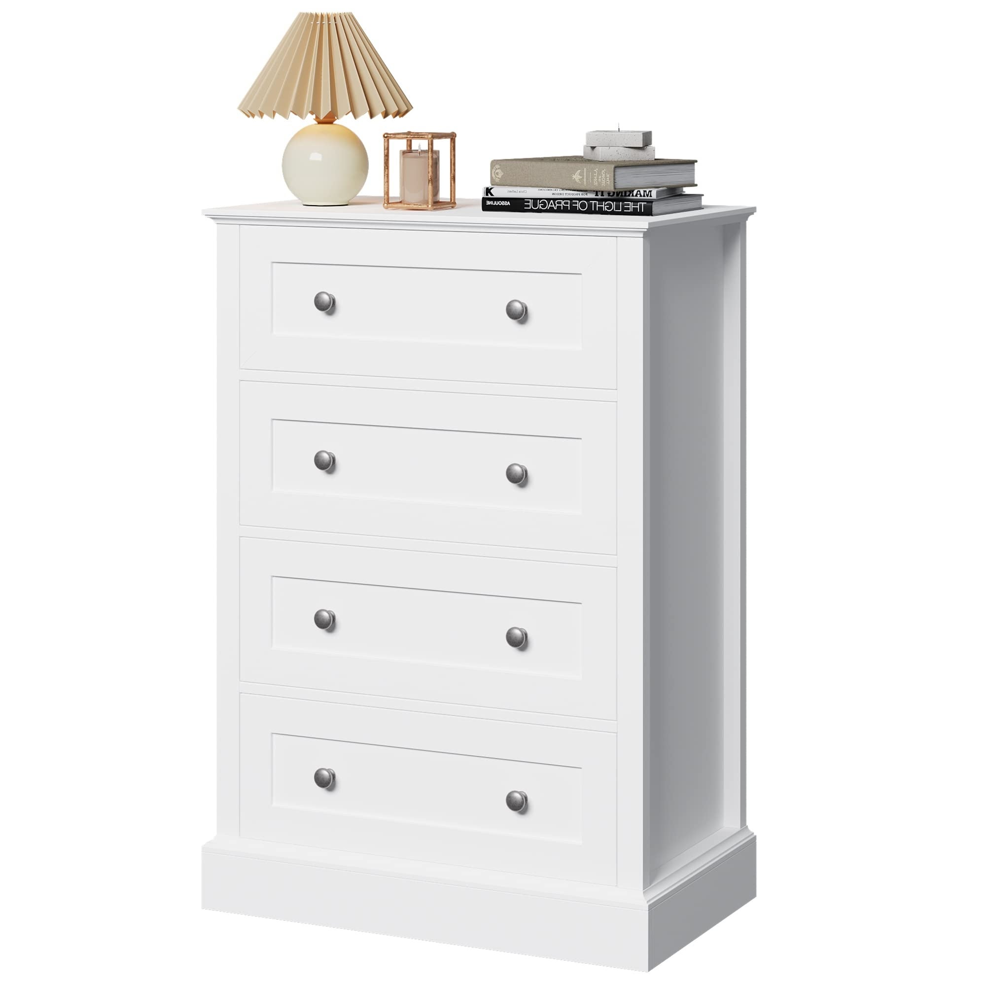 4 Drawer Dresser， White Dresser for Bedroom， White Chest of Drawers for Clothes Storage Cabinet Nightstand Hallway Living Room - - 37668610 - Mycitystee