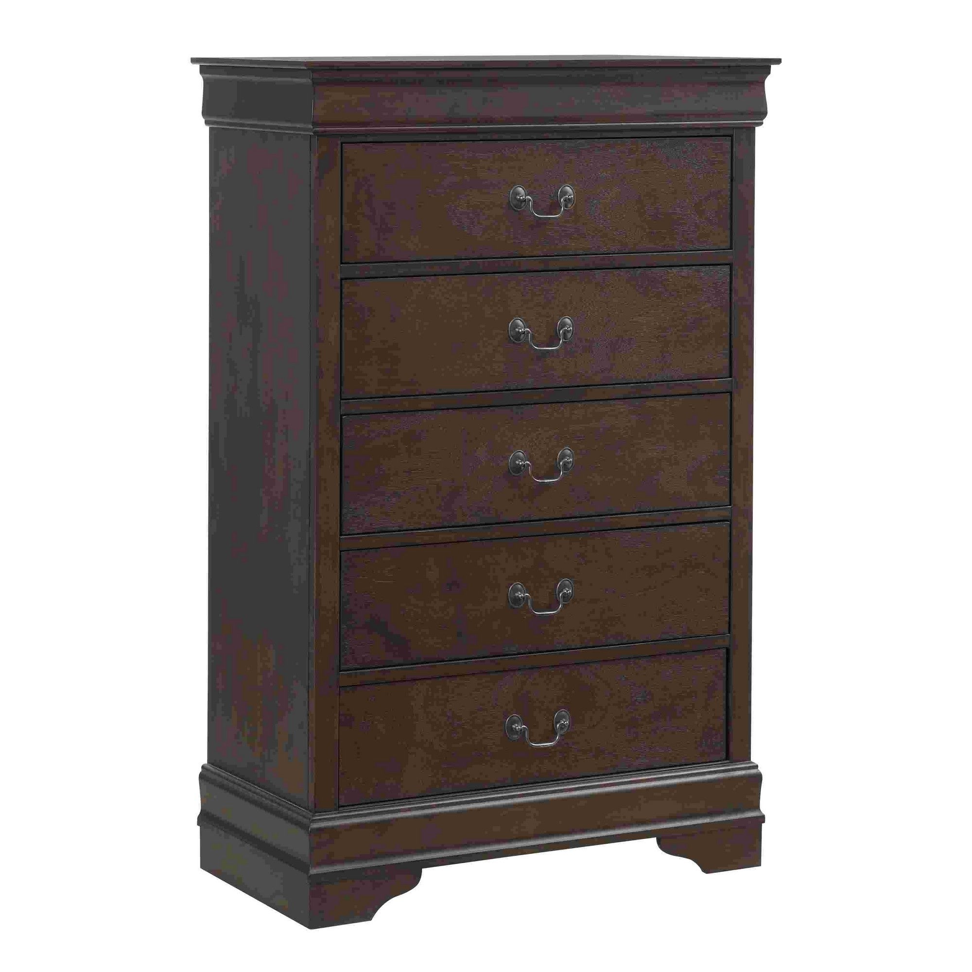 Chest with 5 Drawers and Metal Drop Handles， Brown - - 35240613 - Mycitystee