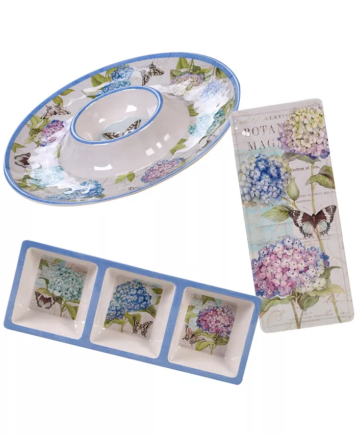 Certified International Hydrangea Garden Melamine 3-Pc. Hostess Set - Mycitystee