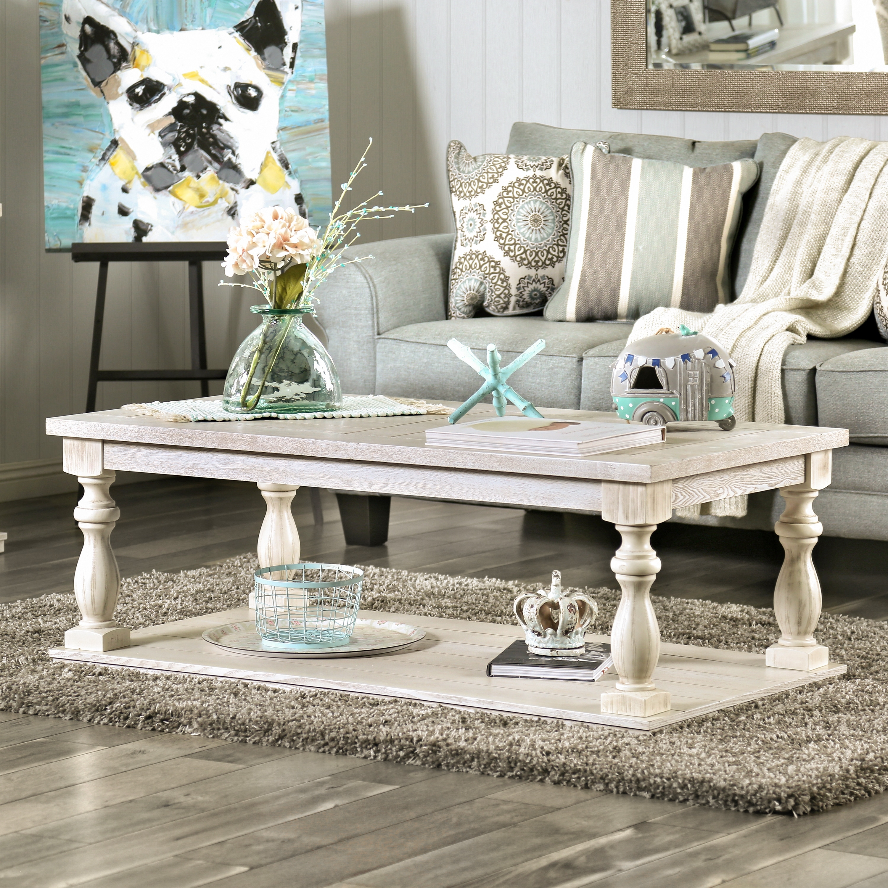 Furniture of America Tost Rustic White 52-inch 1-shelf Coffee Table - Mycitystee