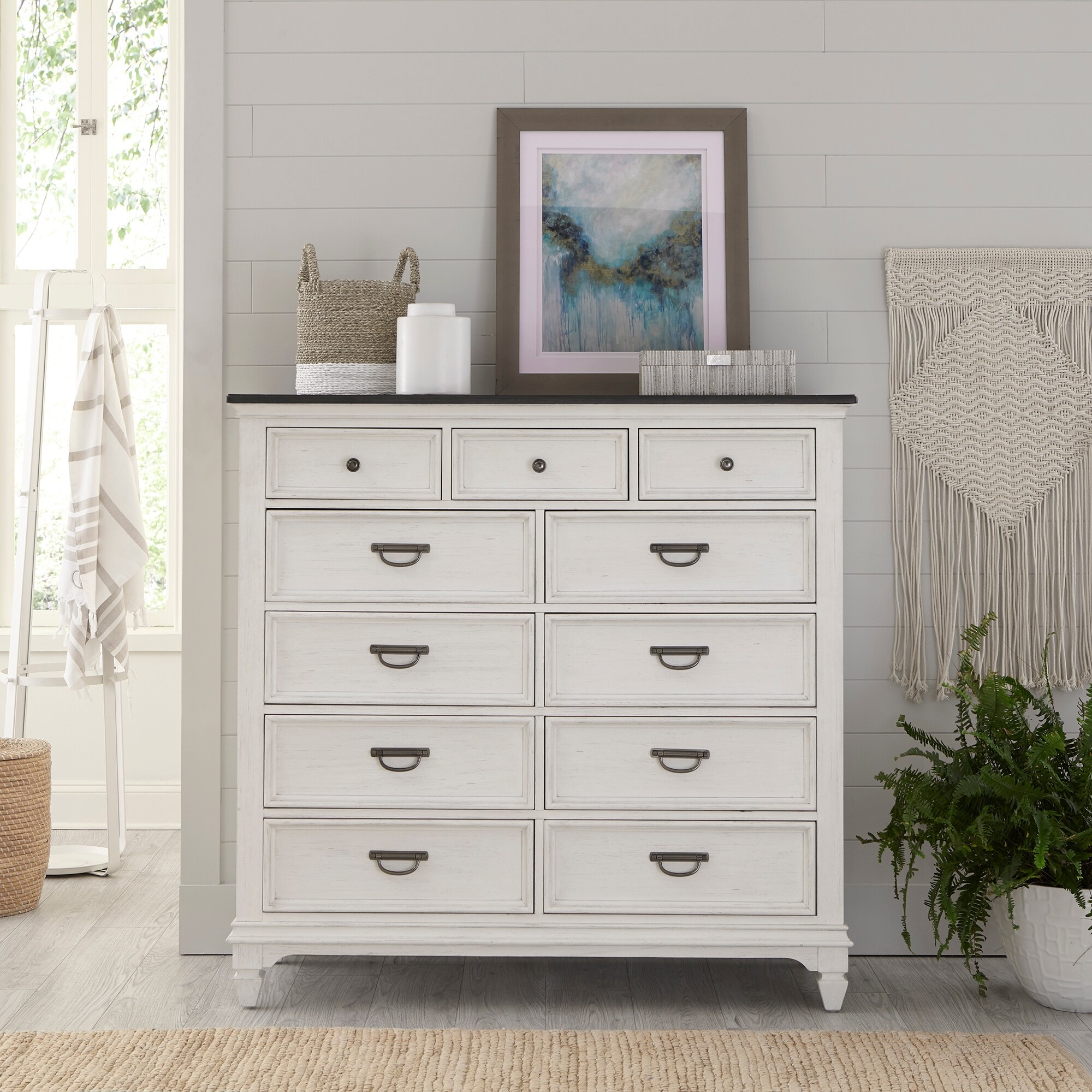 Allyson Park Wirebrushed White Charcoal 11 Drawer Chesser - - 36116122 - Mycitystee