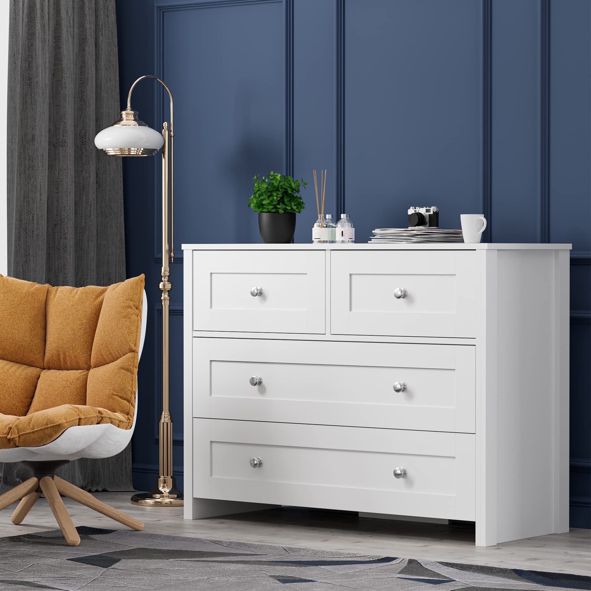 4-Drawer Chest Modern White Dresser with Wood Storage Organizer Cabinet for Bedroom， Hallway， Children Room - as picture - - 37668571 - Mycitystee