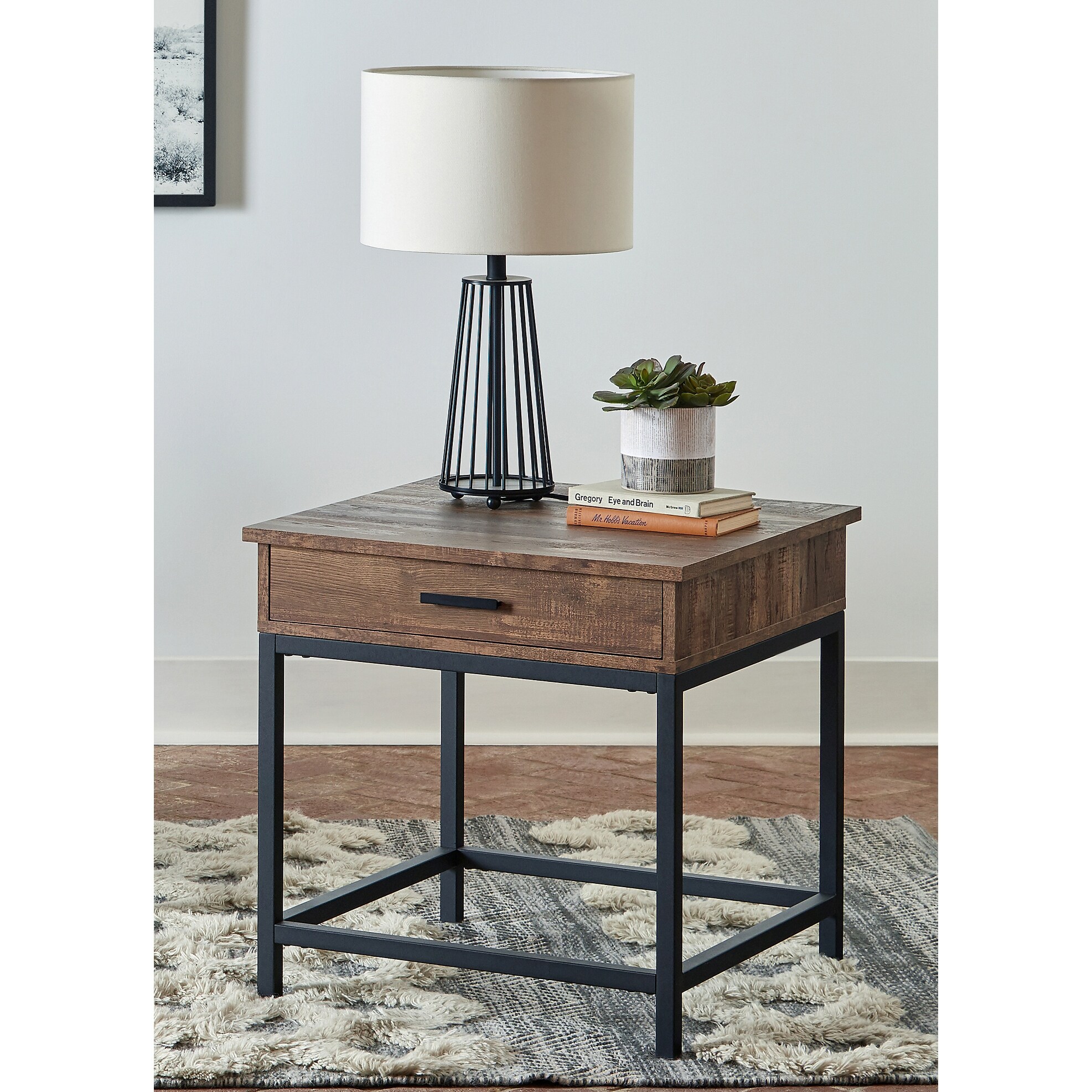 Coaster Furniture Byers Brown Oak and Sandy Black Square 1-drawer End Table - Mycitystee