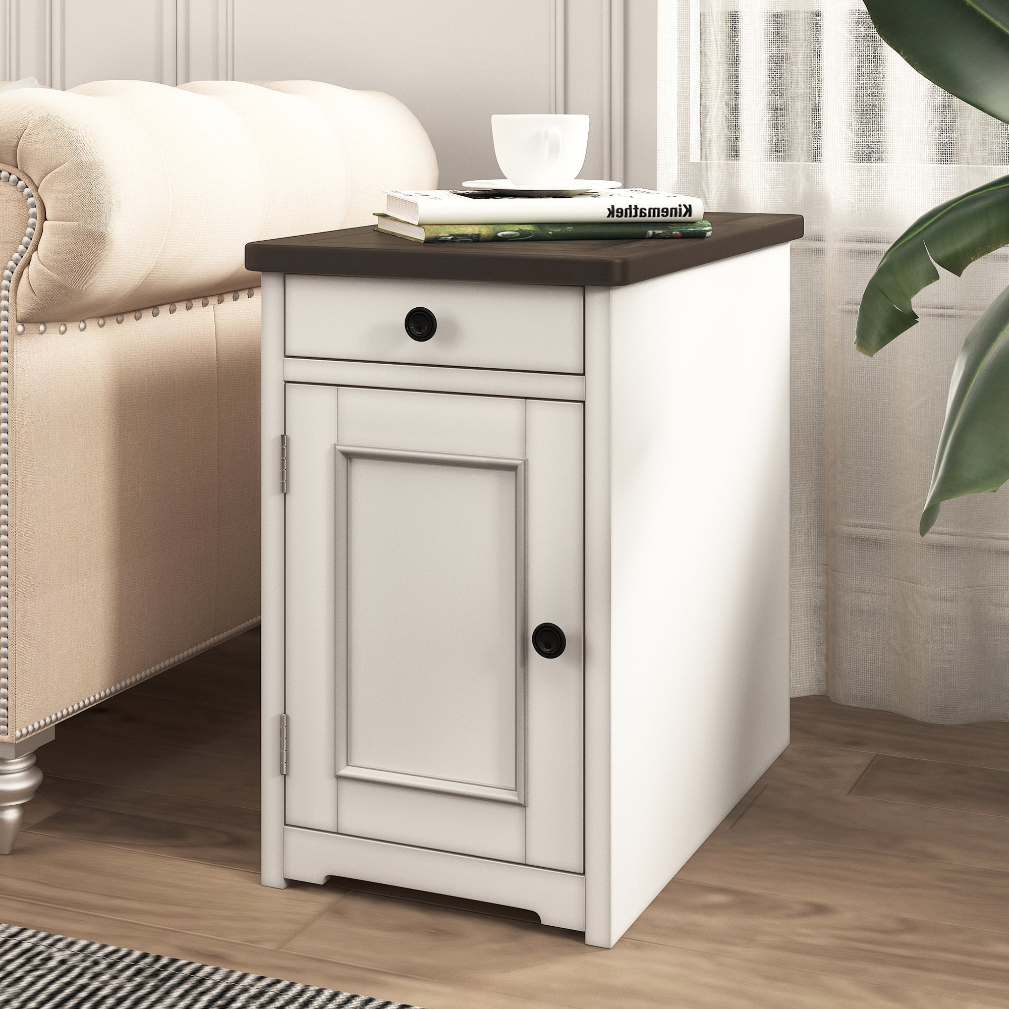 1-Drawer Solid Wood End Table with USB Ports - Mycitystee