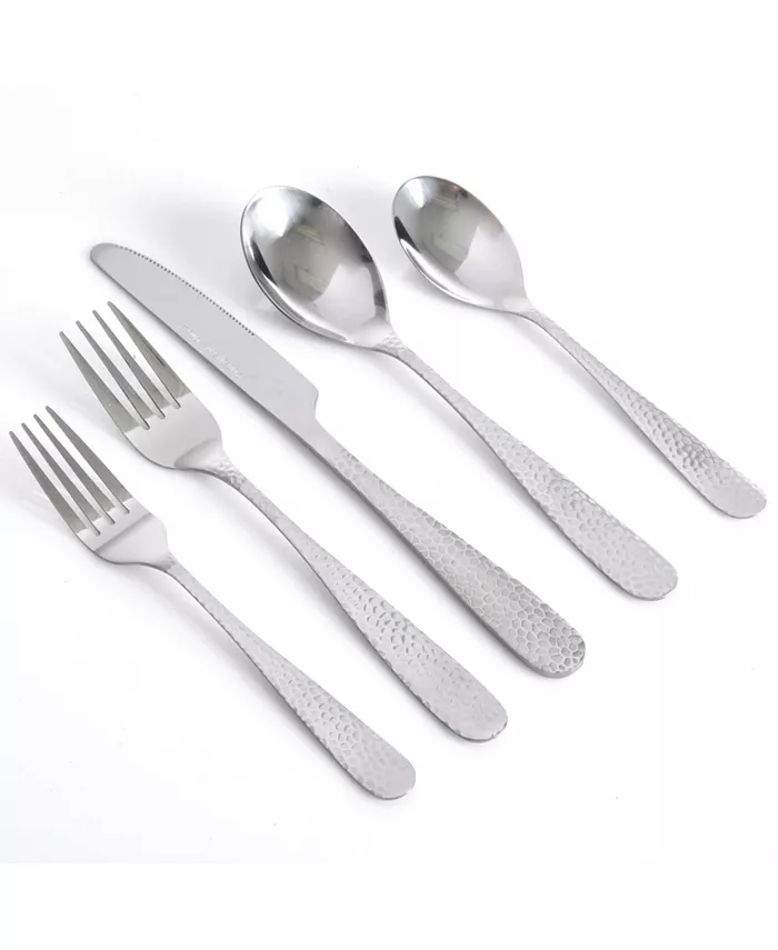 Gibson Home Hammered 46 Piece Flatware Set with Wire Caddy - Mycitystee