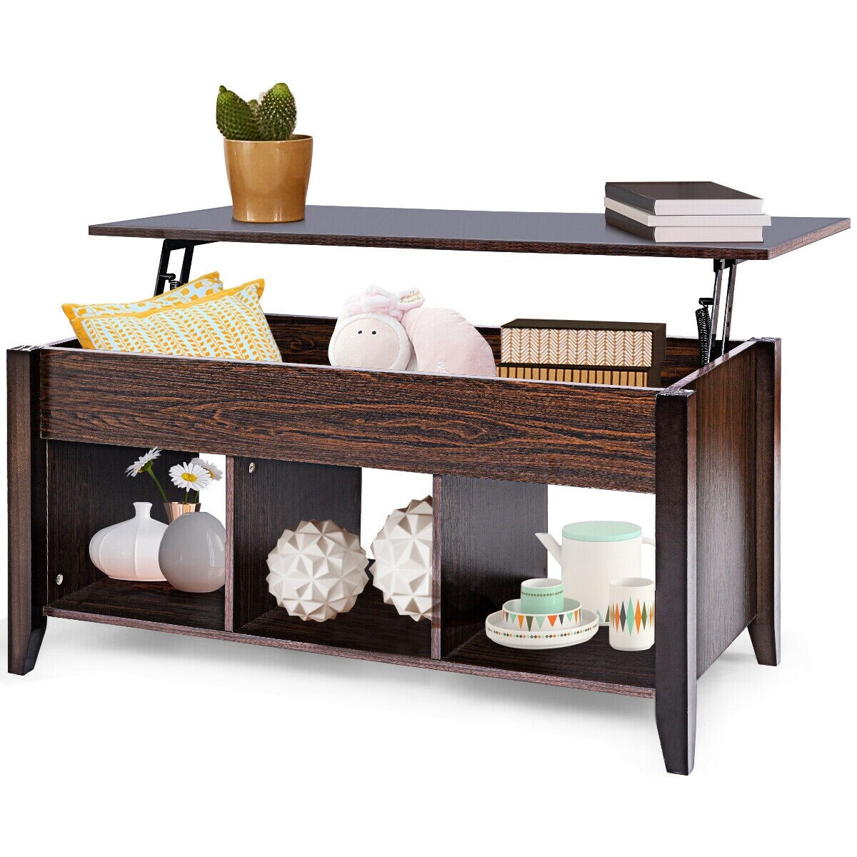 Costway Lift Top Coffee Table w/ Hidden Compartment Storage Shelf - Mycitystee