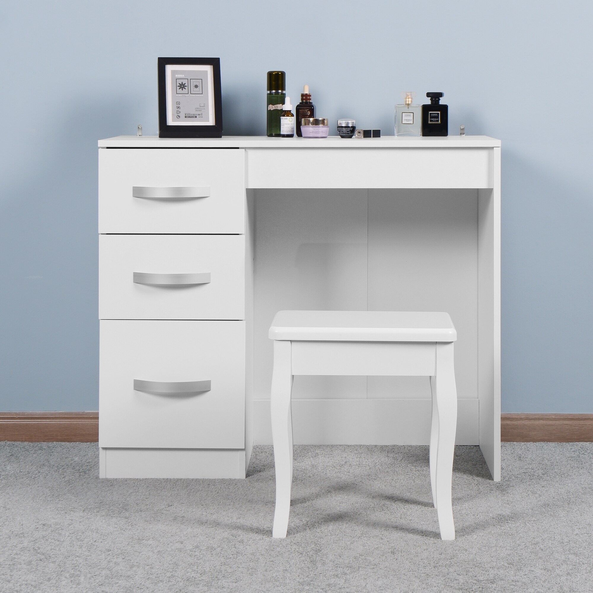 Bedroom Wooden Dress Table，Living Room Desk with 3 Drawers - - 37181429 - Mycitystee