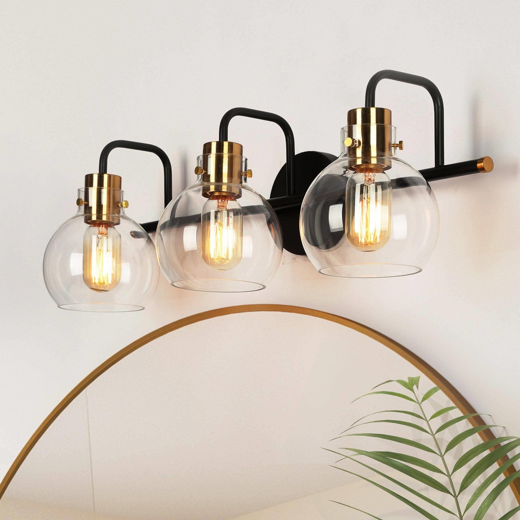2/3/4-Light Black Gold Glass Bathroom Vanity Lights Modern Wall Light Fixture - Mycitystee