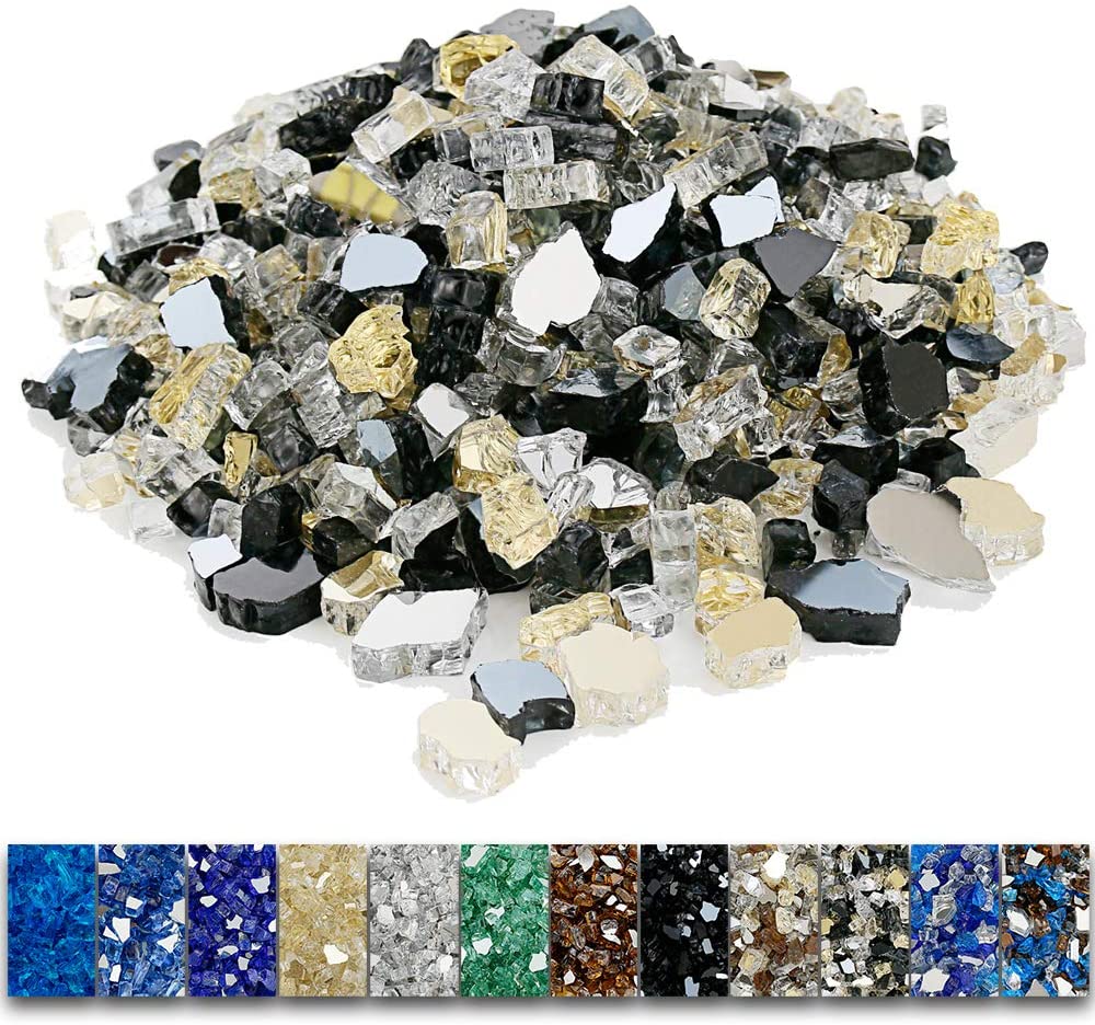 1/2'' Patio Heaters Black Gold and White Fire Glass Reflective Tempered Fire Rocks for Fire Pits, Fireplace and Fire Bowl10 LBS - Mycitystee