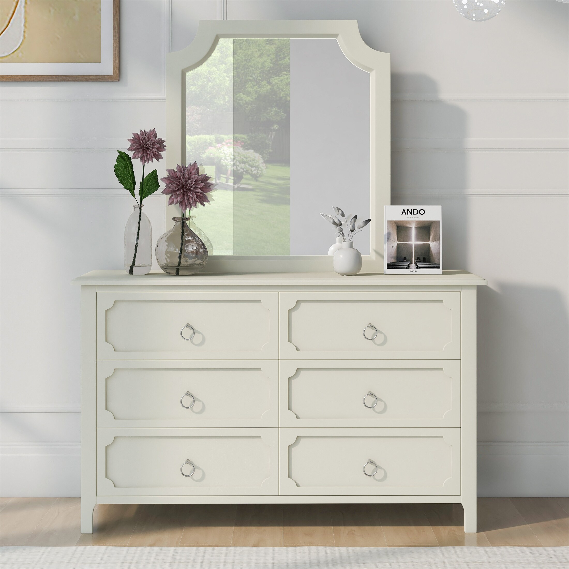 Milky White Rubber Wooden Dresser Six Large Drawers - - 37323382 - Mycitystee