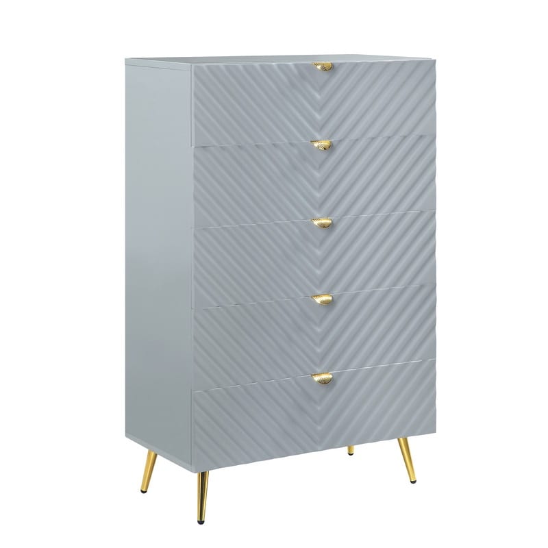 Gray High Gloss 5 Drawers Chest with Metal Leg - - 35877261 - Mycitystee