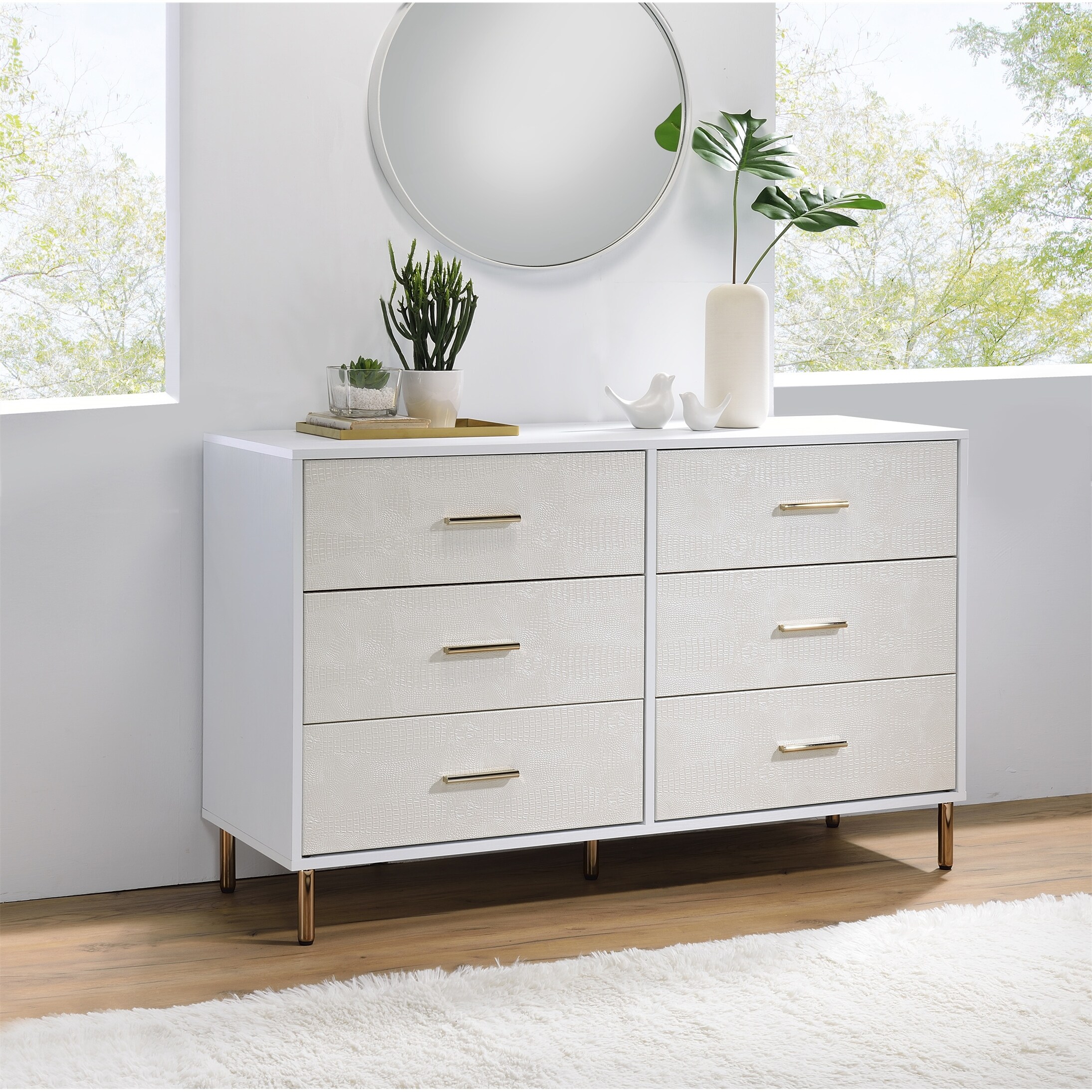Dresser Cabinet Chest with Drawers White Champagne and Gold Finish - - 35931011 - Mycitystee