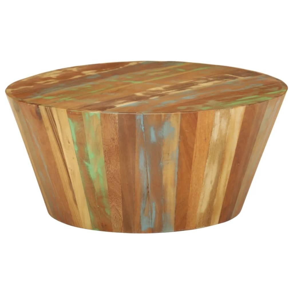 Wooden Round Coffee Table， Solid Reclaimed Wood Side Table End Table Couch Table for Living Room Home - Mycitystee