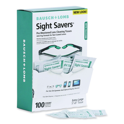Bausch and Lomb Sight Savers Pre-Moistened Anti-Fog Tissues with Silicone， 8 x 5， 100/Box (8576) - Mycitystee