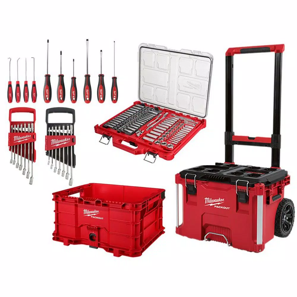 Milwaukee 3/8 in. and 1/4 in. Drive SAE/Metric Ratchet and Socket Mechanics Tool Set (130-Piece) with PACKOUT Set (3-Piece) and#8211; XDC Depot - Mycitystee