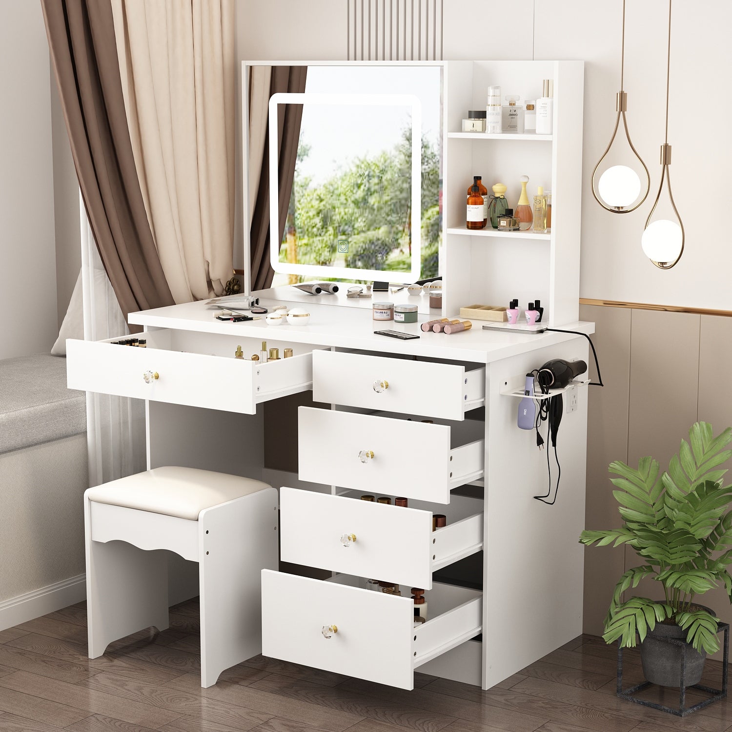 Upgrate Makeup Vanity Desk w/Lighted Mirror ，Dressingw/Bracket Outlet - - 37827791 - Mycitystee