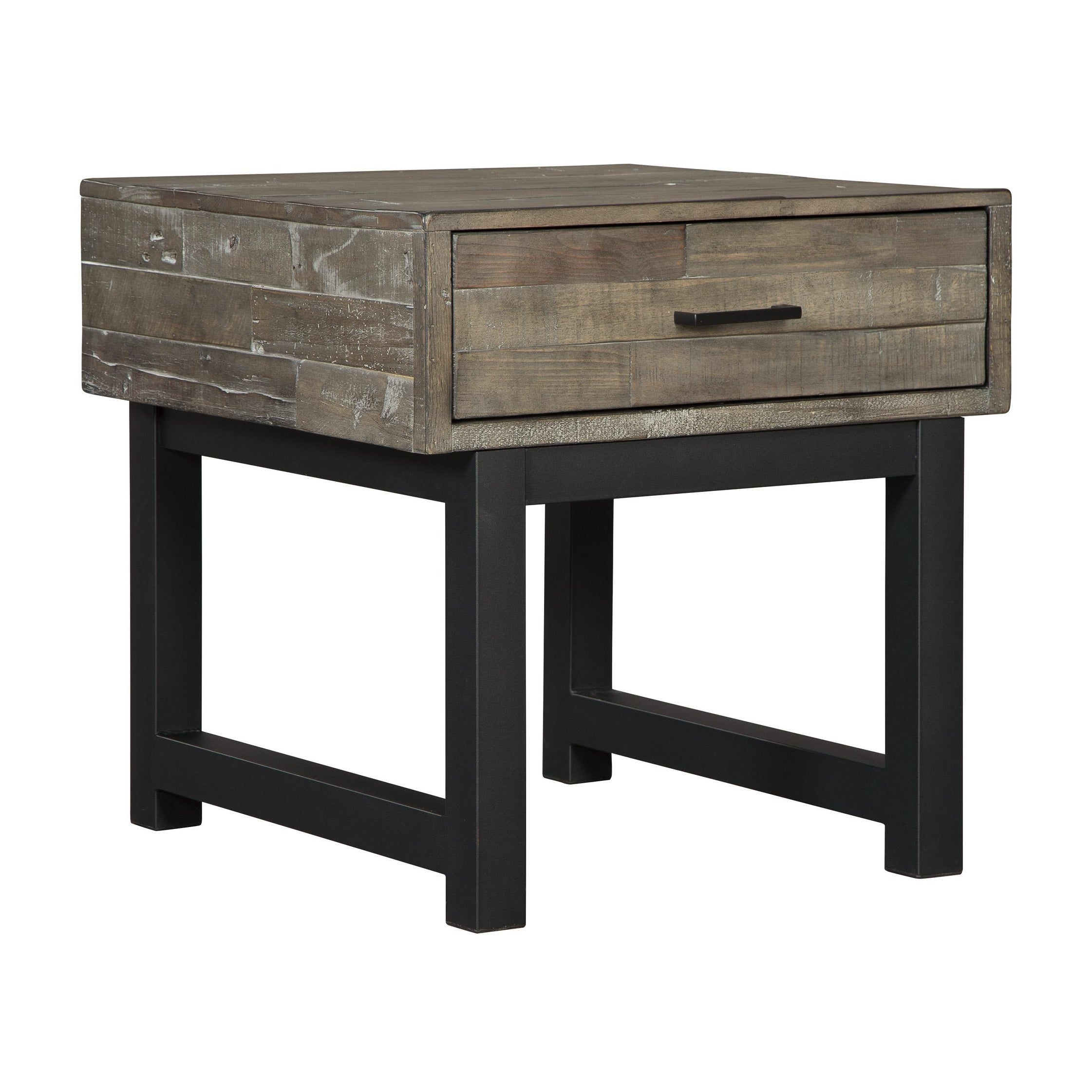 Square Butcher Block Wooden End Table with 1 Drawer， Brown and Black - Mycitystee