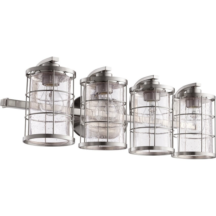 Ellis Satin Nickel and Clear Seeded 4-light Vanity Lighting - Mycitystee