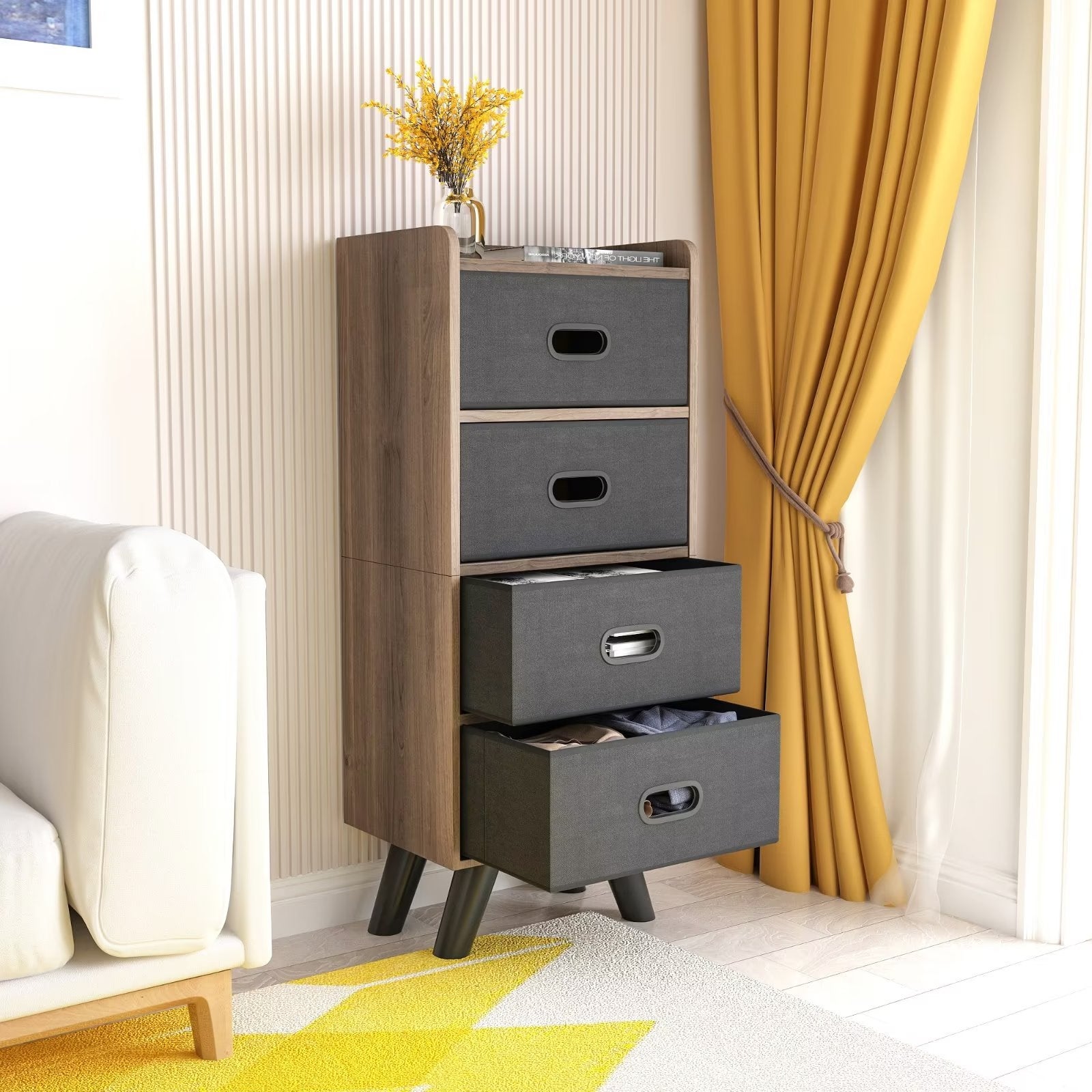 4 Drawer Fabric Dresser Storage Tower， 4-Tier Wide Drawer Dresser， Fabric Storage Tower with Handrail and Removable Drawers - - 35891332 - Mycitystee