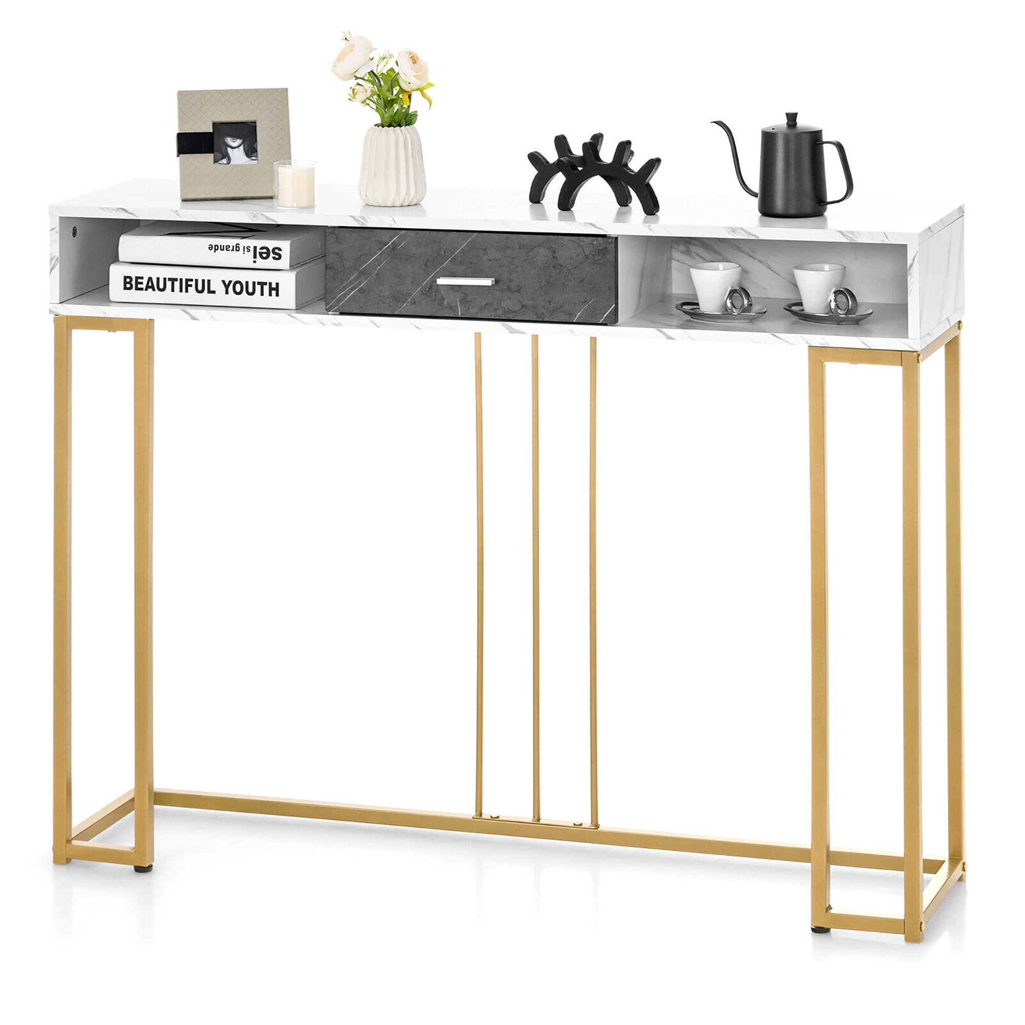 Gymax Console Entryway Hallway Table Gold Narrow Long Sofa Table for - Mycitystee