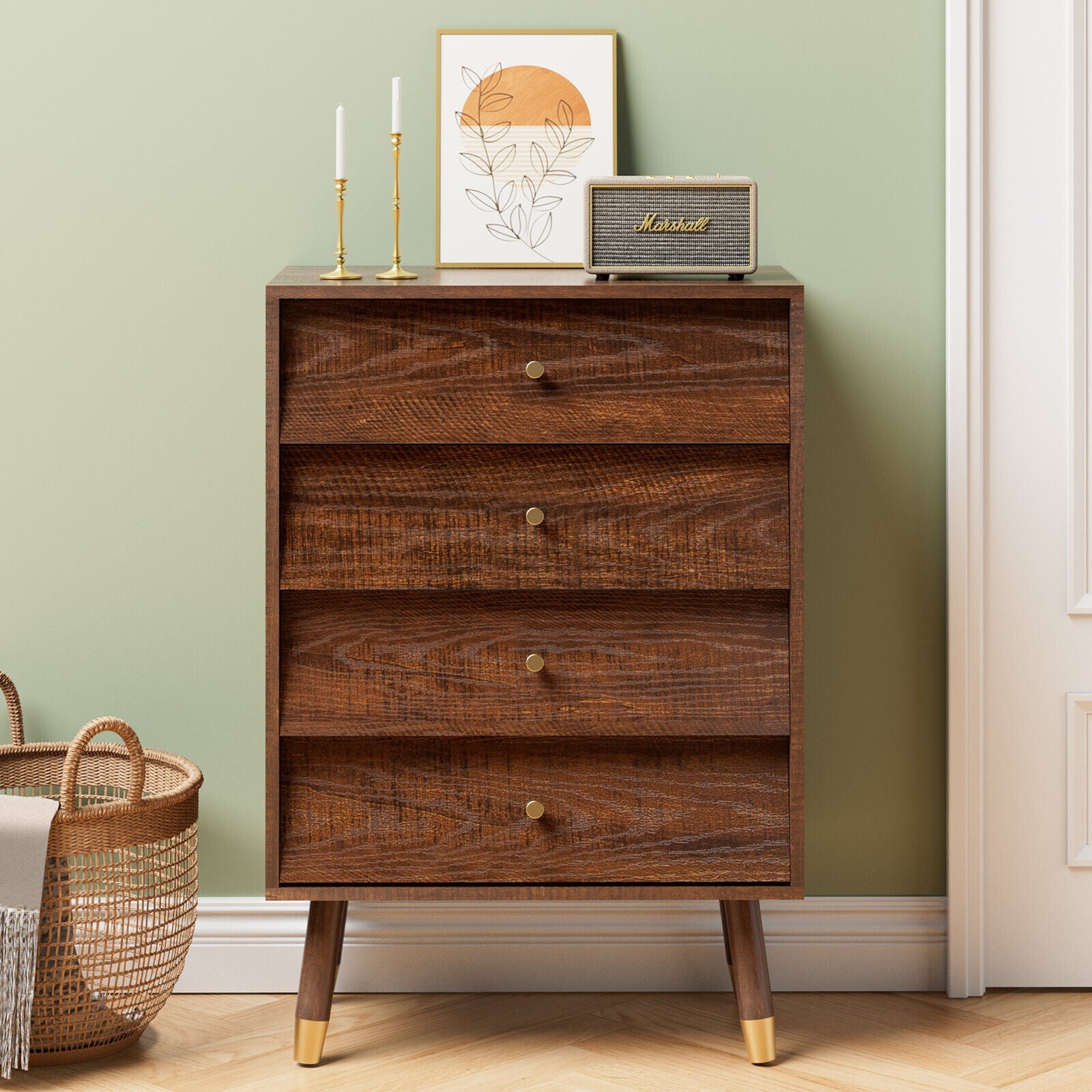4 Drawer Dresser Mid Century Modern Dresser for Bedroom Retro Style Tall Dresser - - 37353983 - Mycitystee
