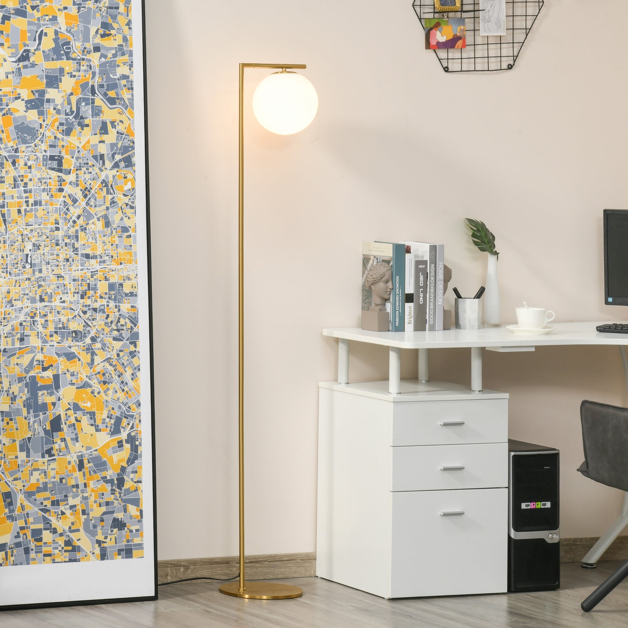 HOMCOM Metal Floor Lamp， Standing Light with Adjustable Lampshade for Living Room， Bedroom， Office - Mycitystee