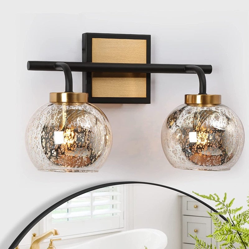 Modern Black Gold 2/3/4-Light Bathroom Mercury Glass Vanity Lights Wall Sconces - Mycitystee