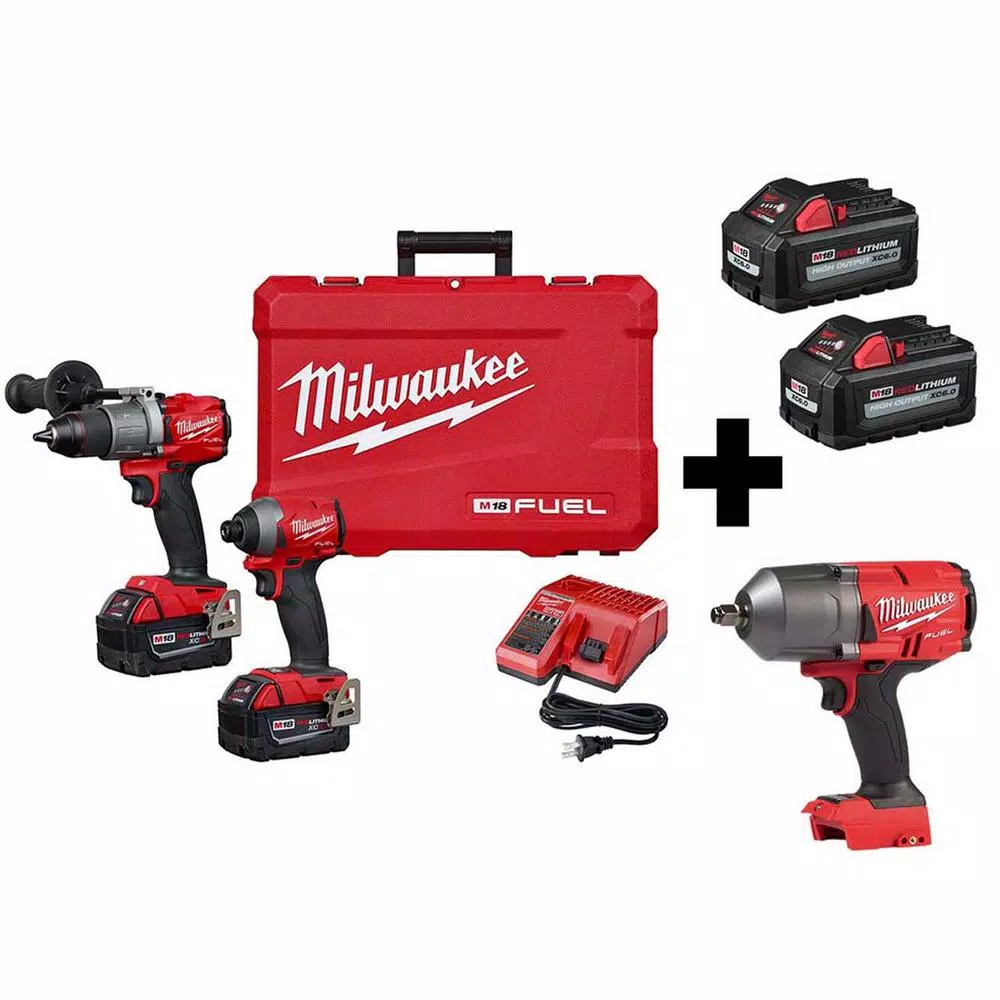 Milwaukee M18 FUEL 18-Volt Lithium-Ion Brushless Cordless Hammer Drill Driver/Impact Driver/Impact Wrench Kit with 4-Batteries and#8211; XDC Depot - Mycitystee
