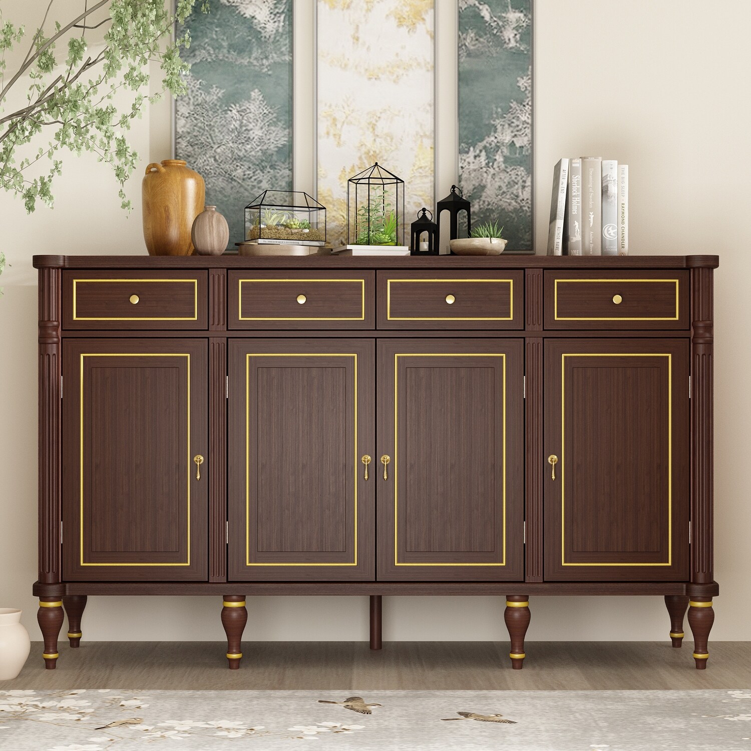 Dresser Buffet Cabinet Sideboard Buffet Coffee Bar Cabinet 4 Drawer - - 37720599 - Mycitystee