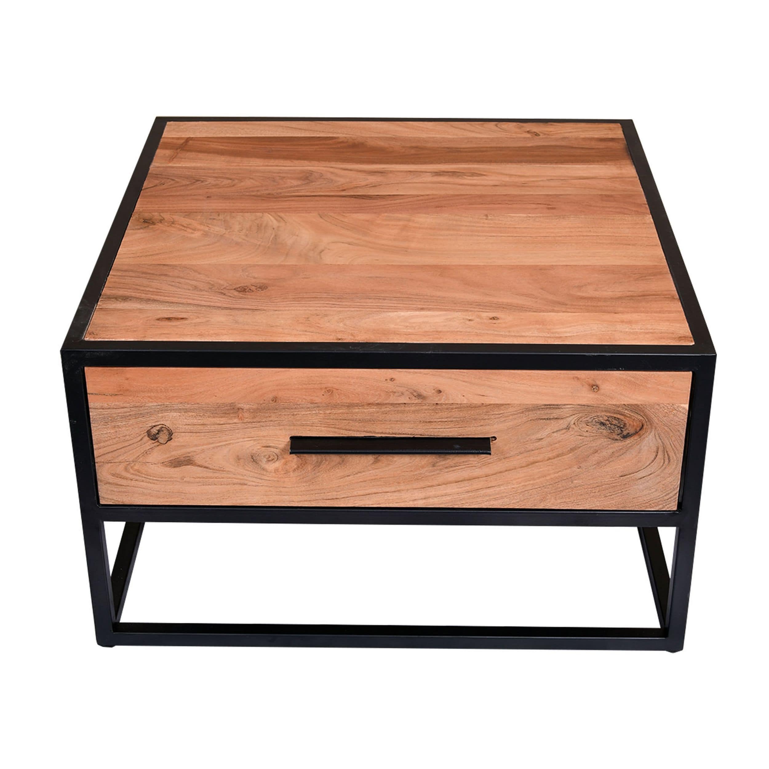original Wood Grain 26 Inch Handcrafted Acacia Wood Accent Side End Table with A Drawer， Metal Frame， Easy Assemble - Mycitystee