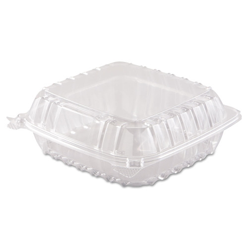 Dart ClearSeal Hinged-Lid Plastic Containers， 8.3 x 8.3 x 3， Clear， Plastic， 250/Carton (C90PST1) - Mycitystee