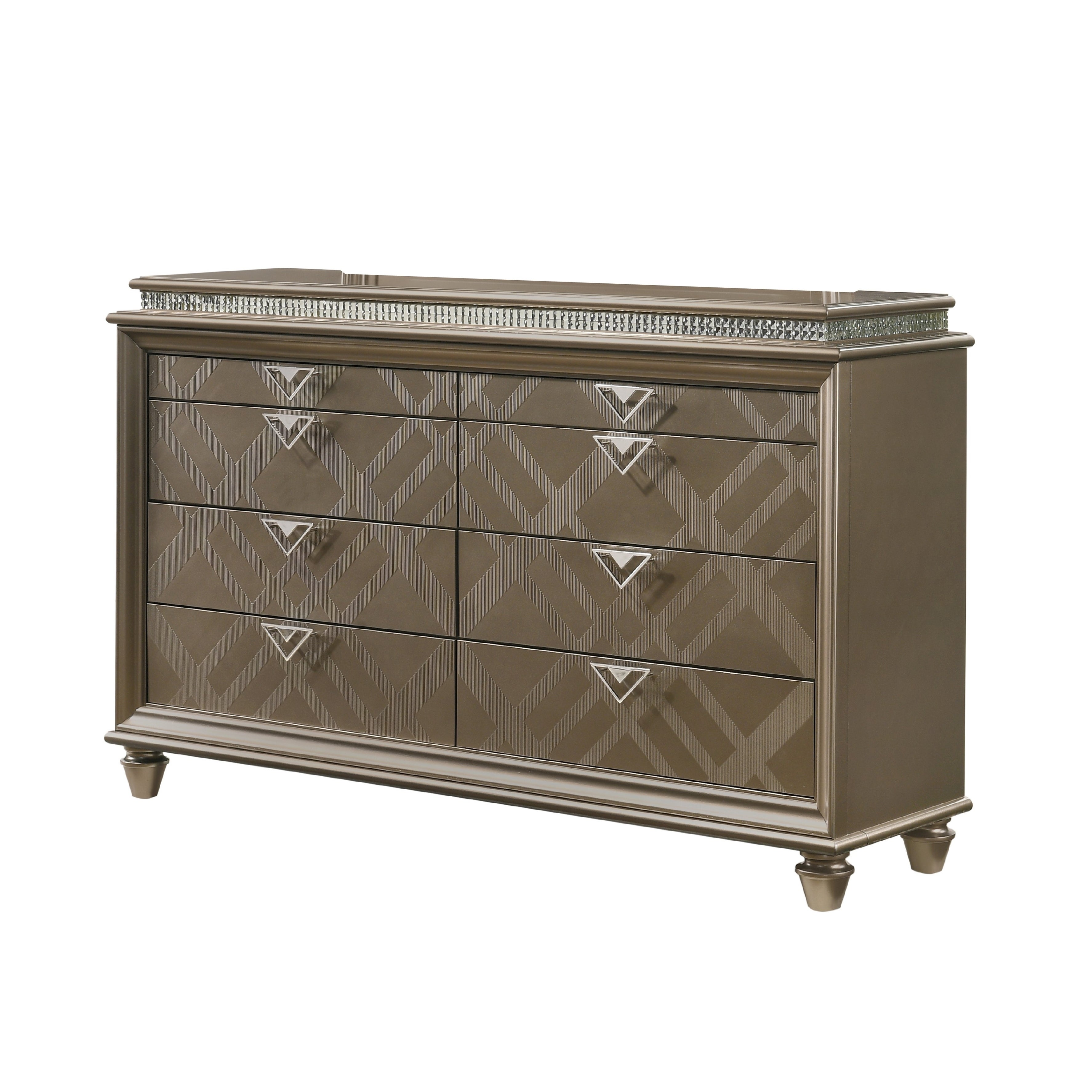 8 Drawers Wooden Dresser with Crystal Inlay and V Pulls， Brown and Silver - - 31102084 - Mycitystee