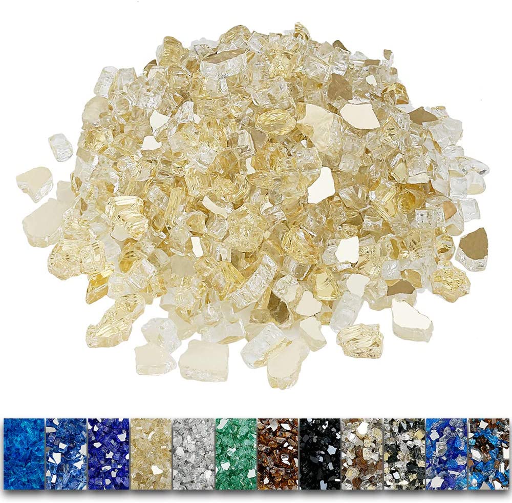 10 LBS 1/2'' Gold Fire Glass Reflective Tempered Fire Rocks for Fire Pits, Fireplace and Fire Bowl - Mycitystee