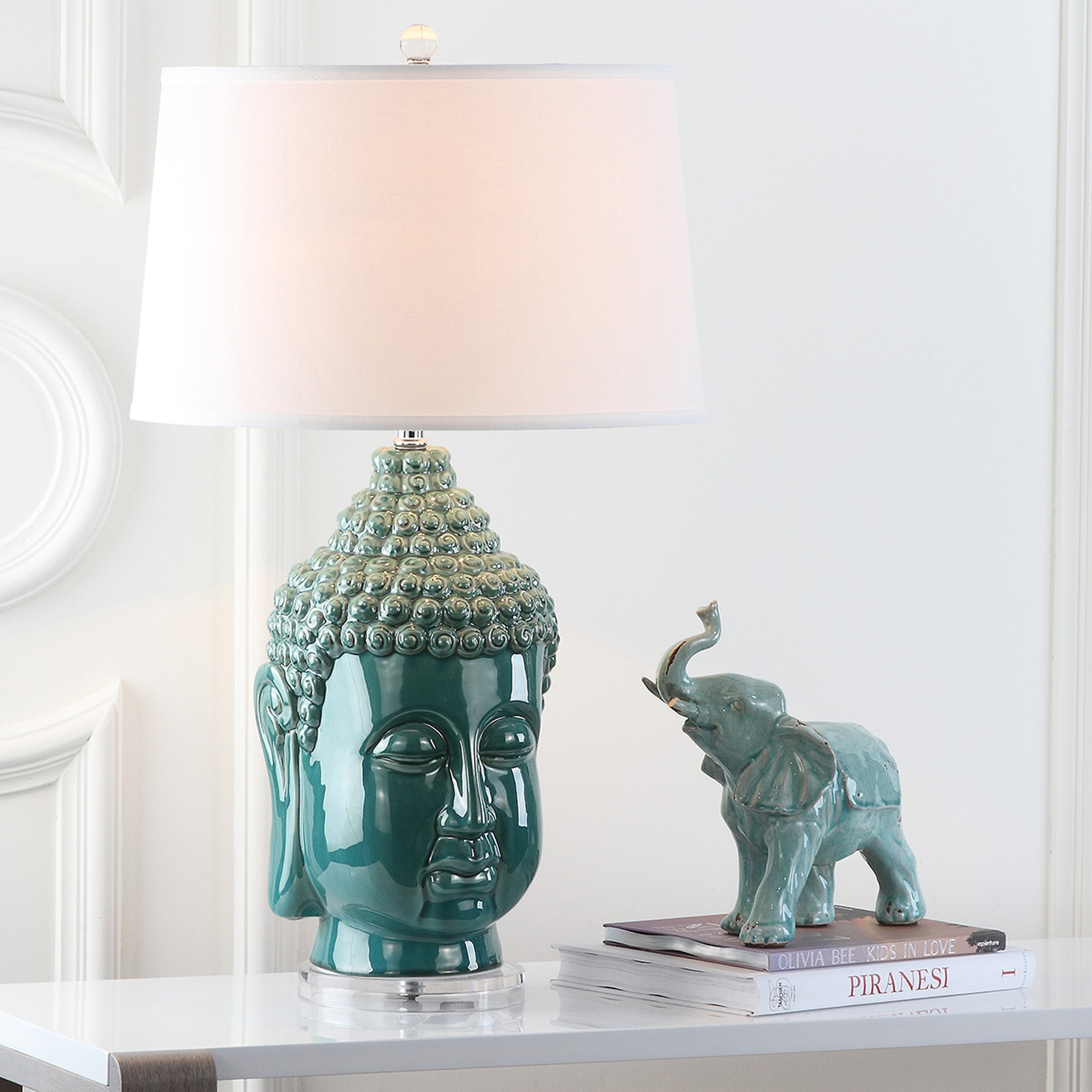 SAFAVIEH Lighting 31-inch Serenity Teal Buddha Lamp (Set of 2) - Mycitystee