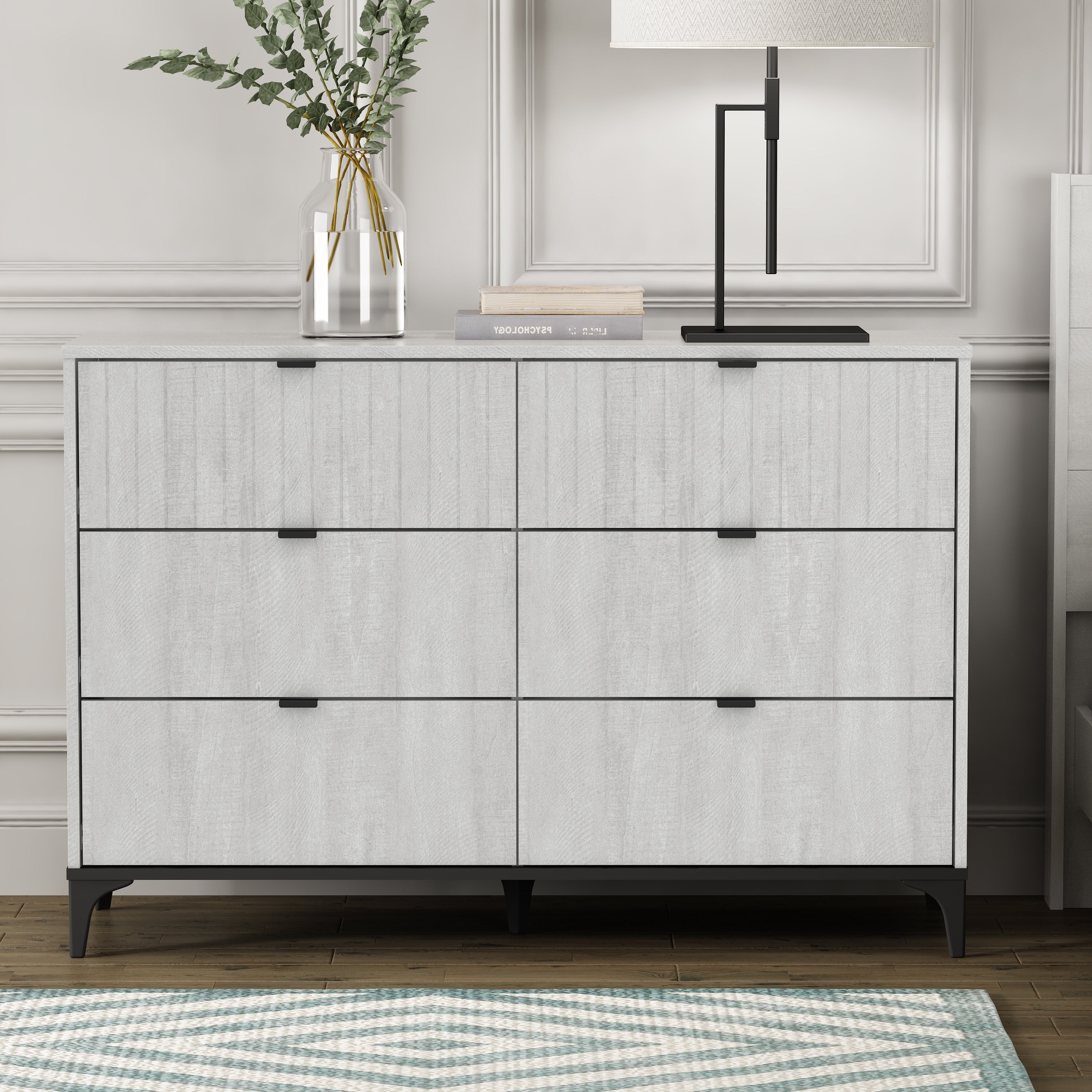Zaffy 6-Drawer Dusty Grey Oak Dresser (31.7 in. H x 46.5 in. W x 15.7 in. D) - - 37316673 - Mycitystee