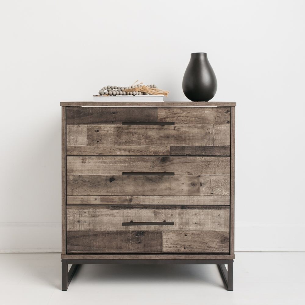 Neilsville Butcher Block Gray Three Drawer Chest - - 32607593 - Mycitystee