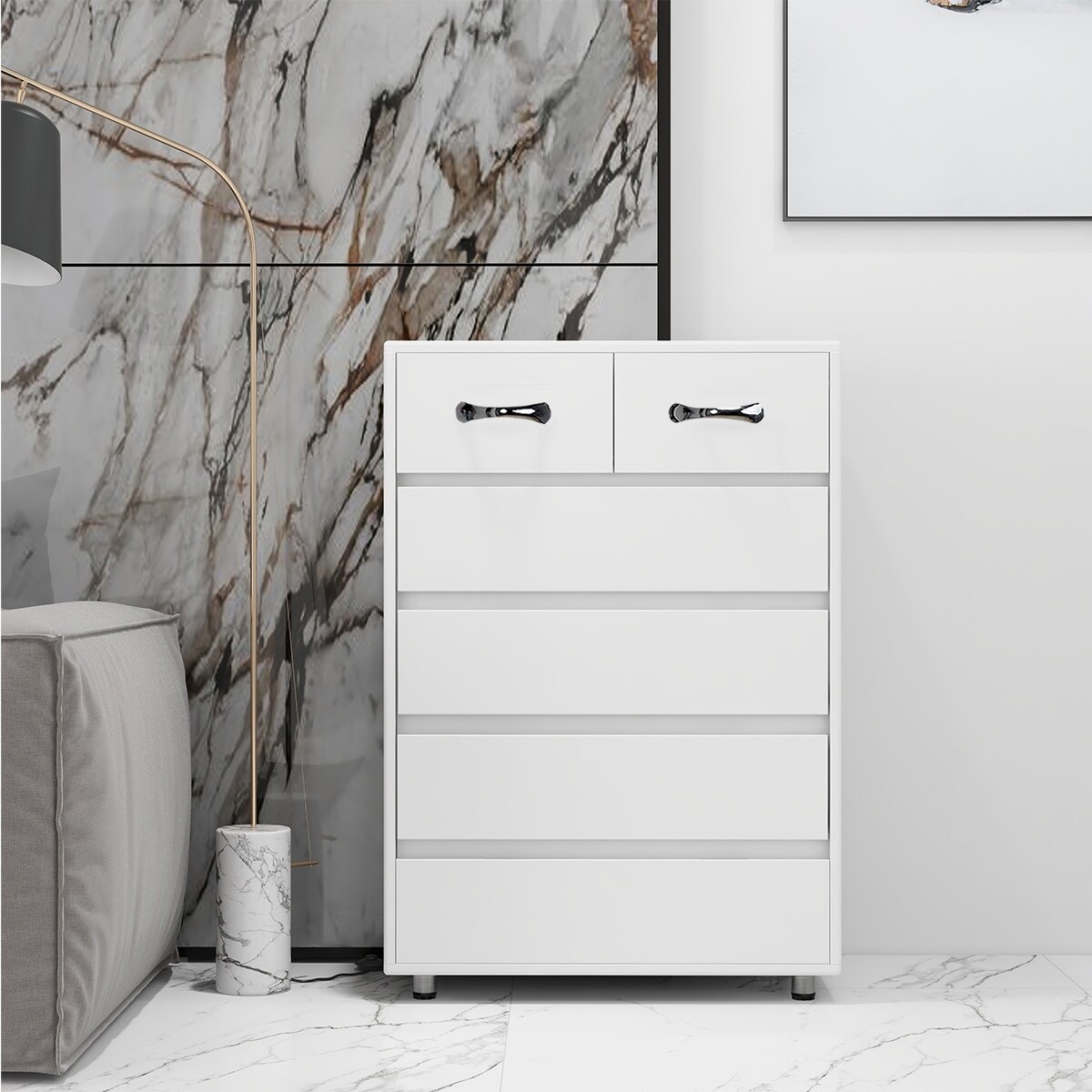 Large Storage Dresser with Six Drawers， Side Table for Bedroom， Living Room， Entryway - - 37522324 - Mycitystee