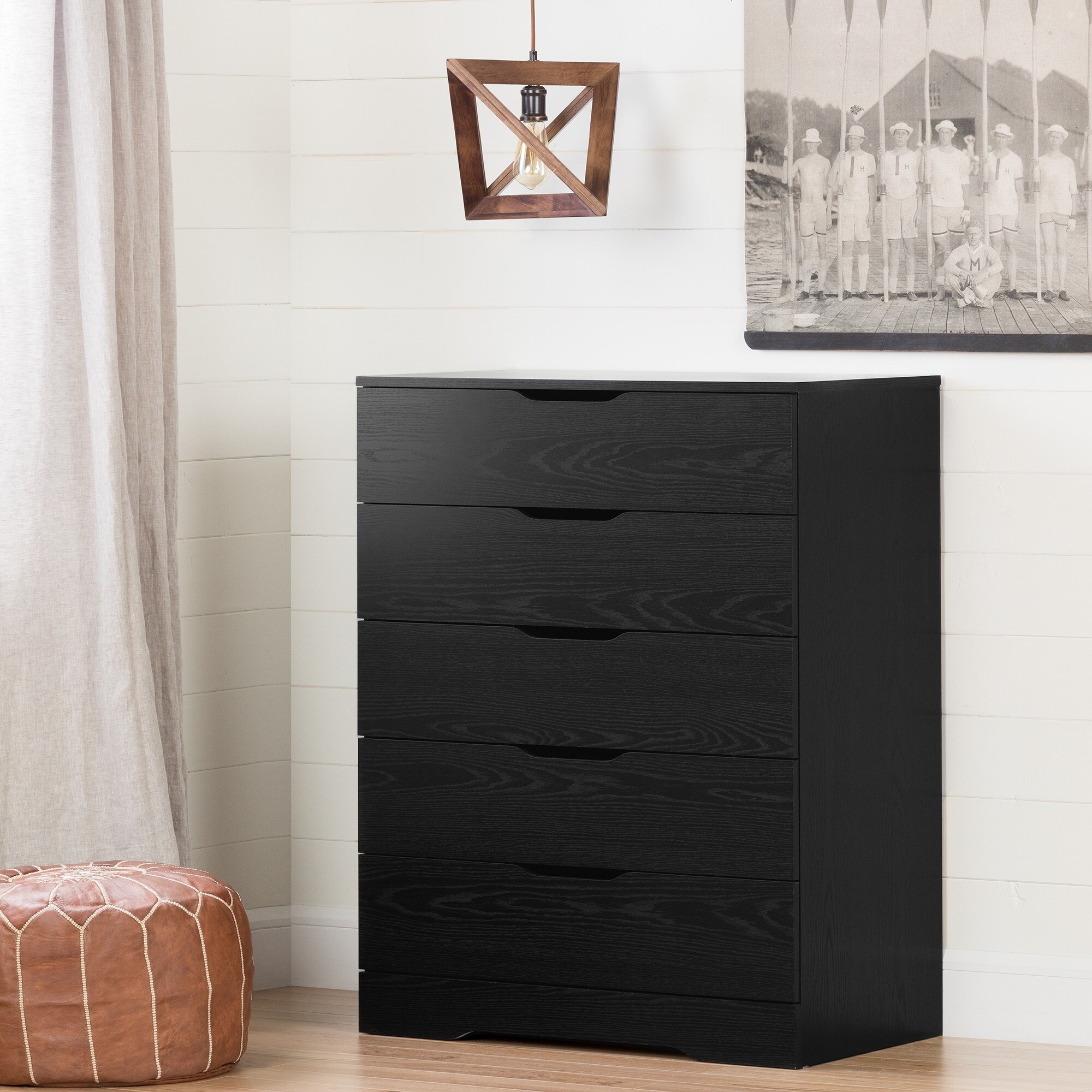 Holland 5-Drawer Chest， Black Oak - - 36139264 - Mycitystee