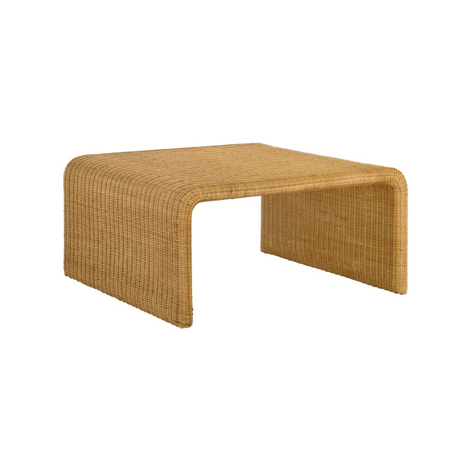 Square Rattan Coffee Table with Rounded Waterfall Edges in Natural - Mycitystee