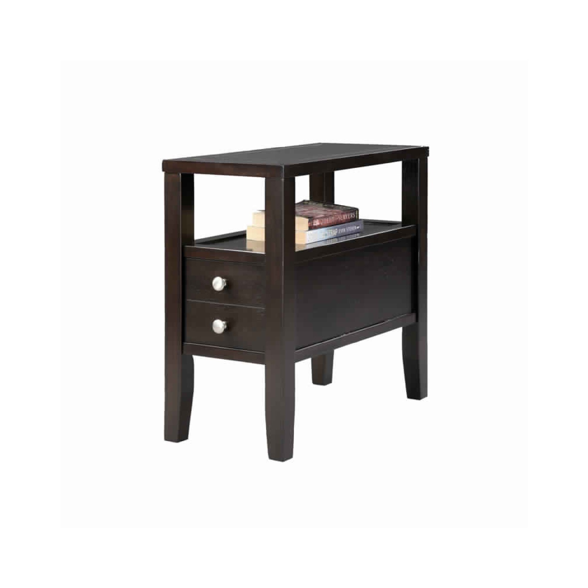 Wooden End Table with Upper Shelf and 2 Drawers， Dark Brown - Mycitystee